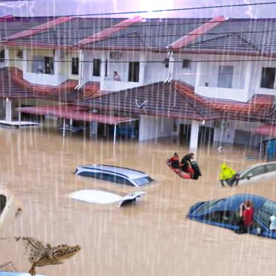 MALAYSIA, BINTULU FLOOD DISASTER, HOUSES AND CARS LOST IN FLOODWATERS  CROCODILES APPEARED